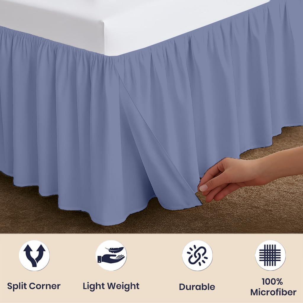 9 Inch Drop Ruffled Bed Skirt Full Size - Classic Gathered Styling, Platform Style Dust Ruffle with Secure Fit, Split