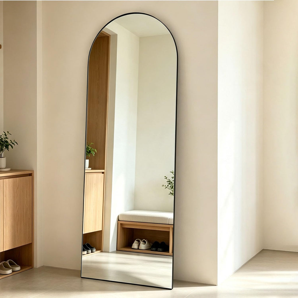 48" x 14" Arched Over The Door Mirror, Black Full Length Hanging Mirror
