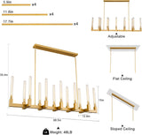 68-Inch 12-Light Gold Modern Chandelier with Knurled Glass Tube Shades, Rectangular Luxury Ceiling Pendant Light Fixture for Dining Room, Living Room, or Foyer A114-B0D9GCW3YT