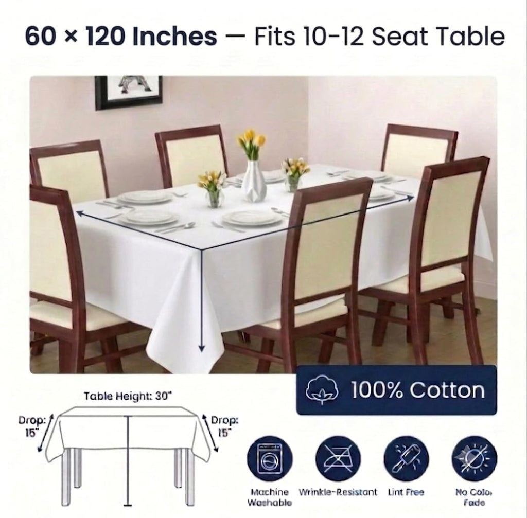 White Tablecloth 60 X120 Inches 100% Cotton Rectangular Table Cover Reusable Washable Dining Tablecloth Wedding