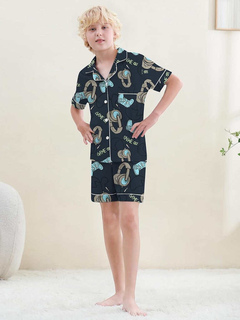 Boys 100% Cotton Pajamas Set Kids Soft Short Sleeve Sleepwear