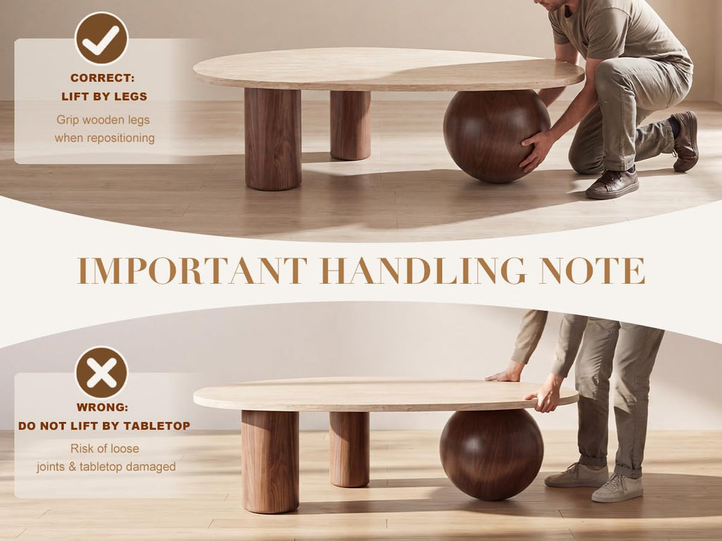 55'' Modern Oval Wood Coffee Table, 3 Walnut Accent Legs