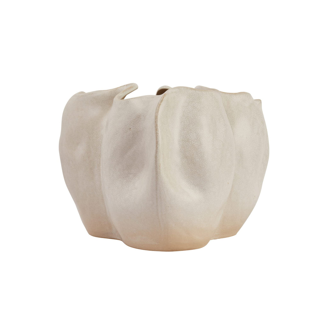 Decorative Organically Shaped Stoneware Planter, Matte Cream