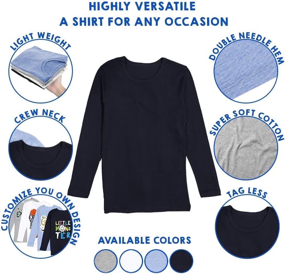 4 Pack Boys Long Sleeve Tee Shirts. 100% Cotton