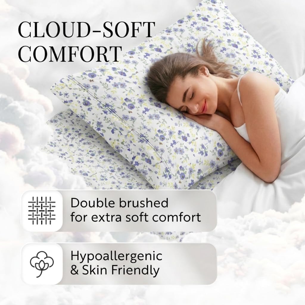 4 Piece Queen Sheet Set - Breathable, Double-Brushed Patterned Cooling Sheets - Ultra Soft & Wrinkle-Free 16"