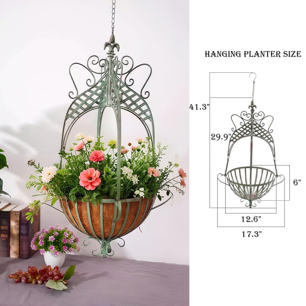 Large Hanging Planter for Outdoor Indoor Plants, 12.6-Inch Rustic Metal Hanging Basket for Farmhouse