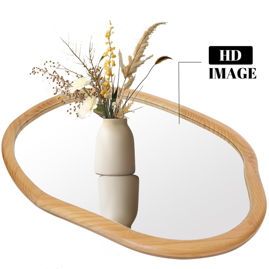 Irregular Wall Mirror, Wood 22X30 Large Asymmetrical Modern Vanity Bathroom Farmhouse Abstract Walnut Nature Mirror