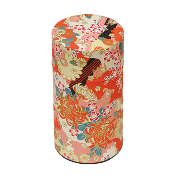 Japanese Pokkan Matcha Coffee Spice Tea Tin Canister Washi Paper Storage with Lid 7.05 oz Capacity (Eto)