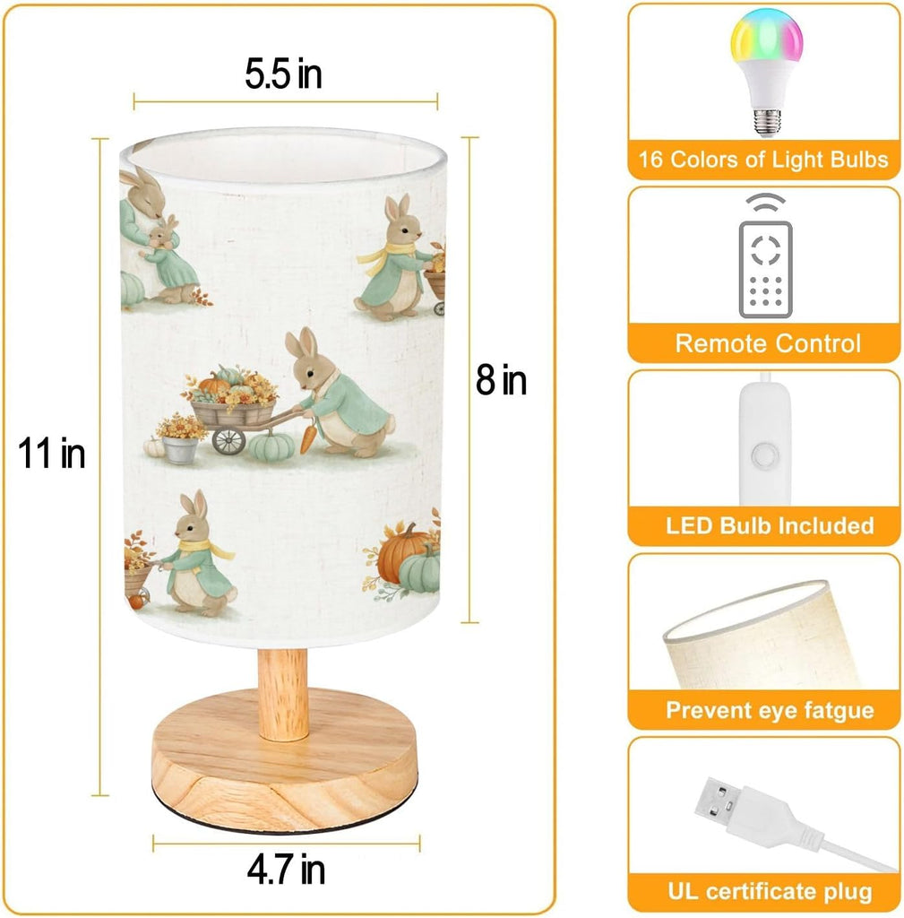 Bedside Lamp, seamless pattern childrens illustrations rabbit autumn pattern nursery Small Lamp, Linen Lampshade