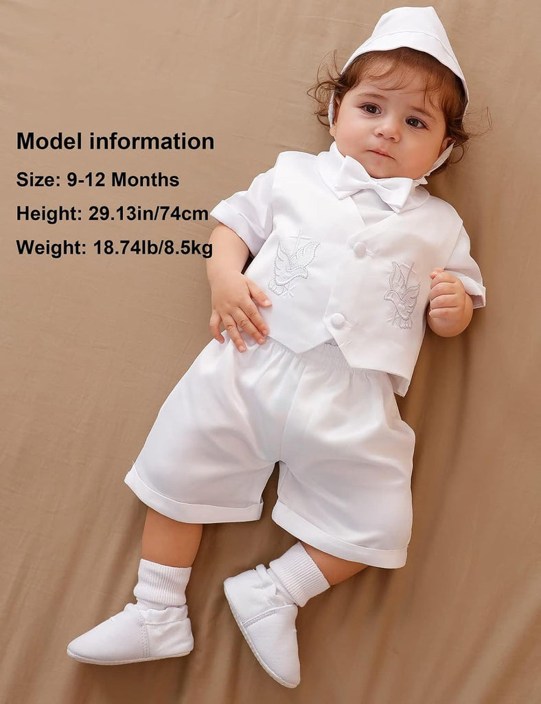 White Baby Boy Baptism Outfit Short Sleeve Set 3-18 Months