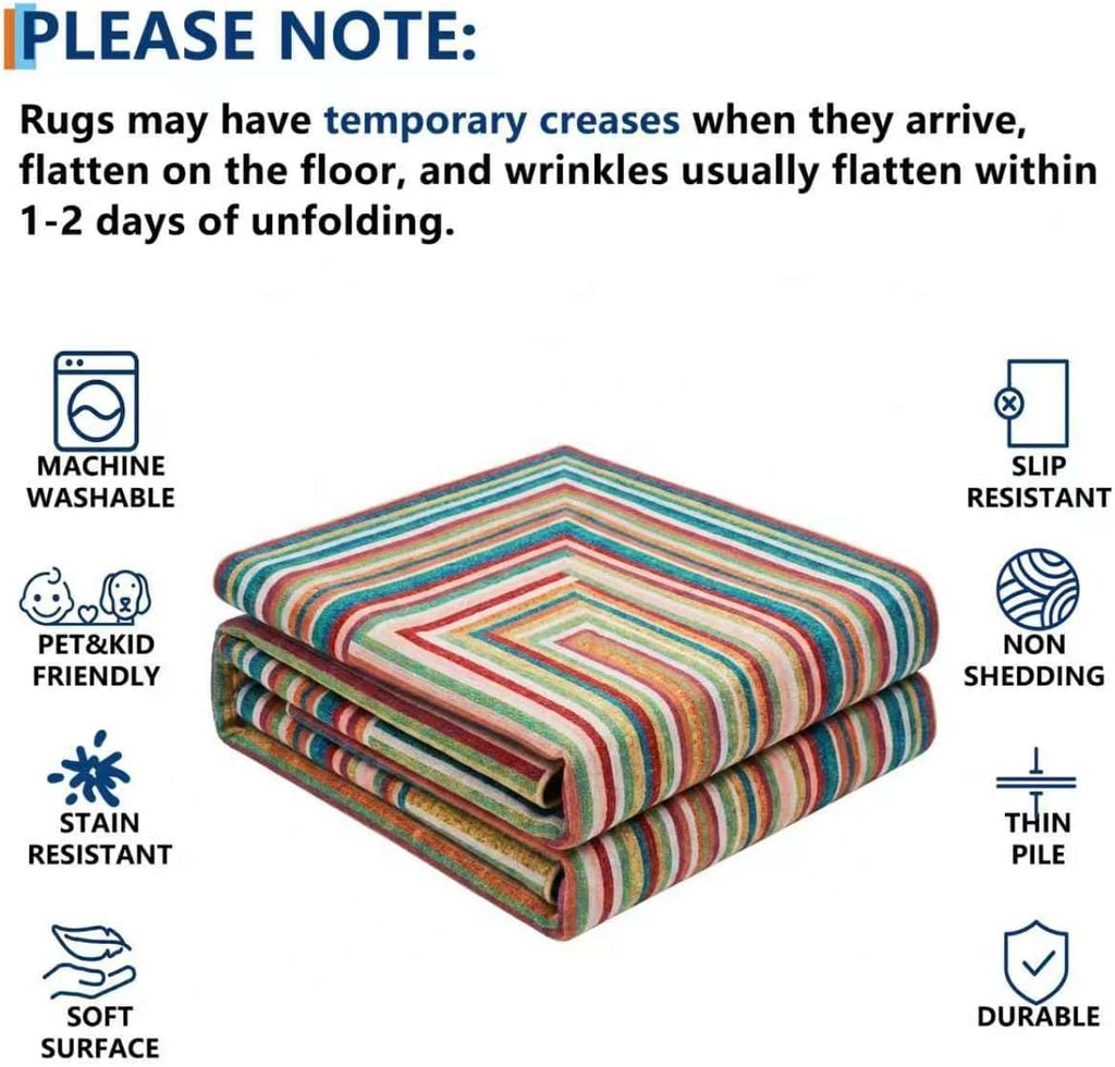 Multicolor Washable Outdoor Rug 8' x 10', Colorful, Stain Resistant, Easy Clean, Waterproof, Durable