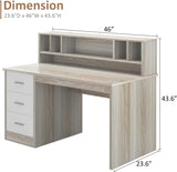 Home Office Desk with Drawers, 46" Small Desk, Computer Desk with Hutch and Drawers, Study Desk with Storage
