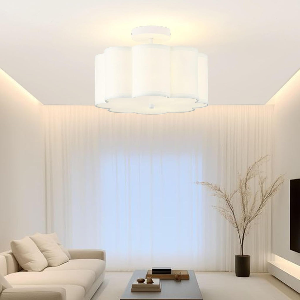 13.3"Semi Flush Mount Ceiling Light Fixture, Light Modern Close to Ceiling Light With Fabric Flower-Shaped Shade