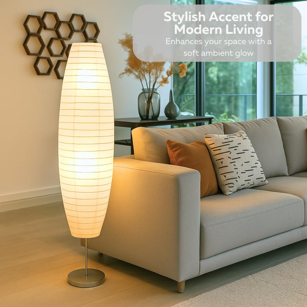 Paper Floor Lamp Set of 2, 59" Tall Modern Standing Lamps, Asian Style Rice Paper Shade Lantern Lights, 2-Pack