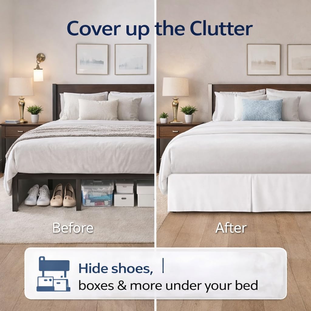 Premium Bed Skirt by - 100% Cotton Blend, 14" Drop Length, Split Corner, Tailored Fit, Elegant Pleated