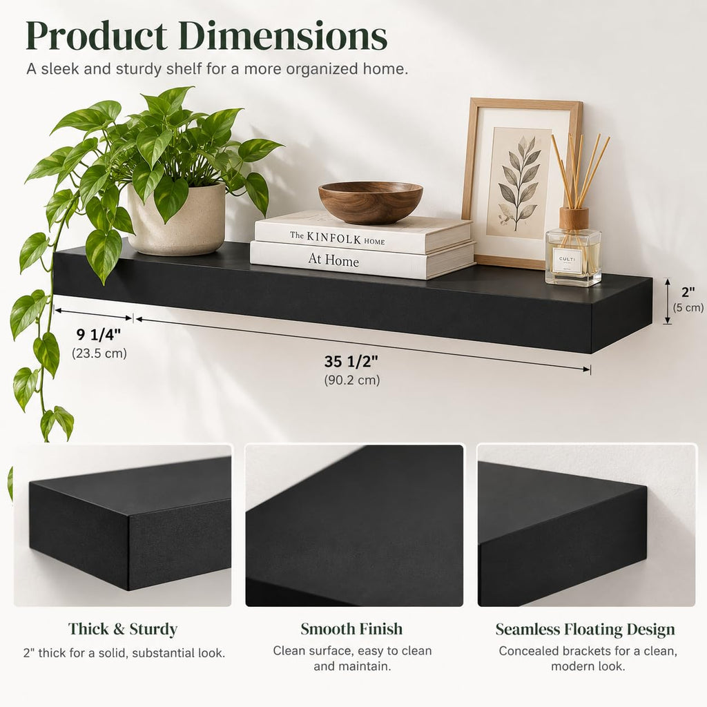 36" Floating Shelf, Bath, Kitchen, Living Room, Black