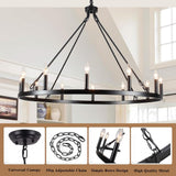 Black Large Wagon Wheel Chandelier 38 inch, 12 Lights Farmhouse Chandelier, Industrial Rustic Candle Pendant Light Fixture for High Ceiling Living Room Dining Room Entryway A105-B0BNC15QDS