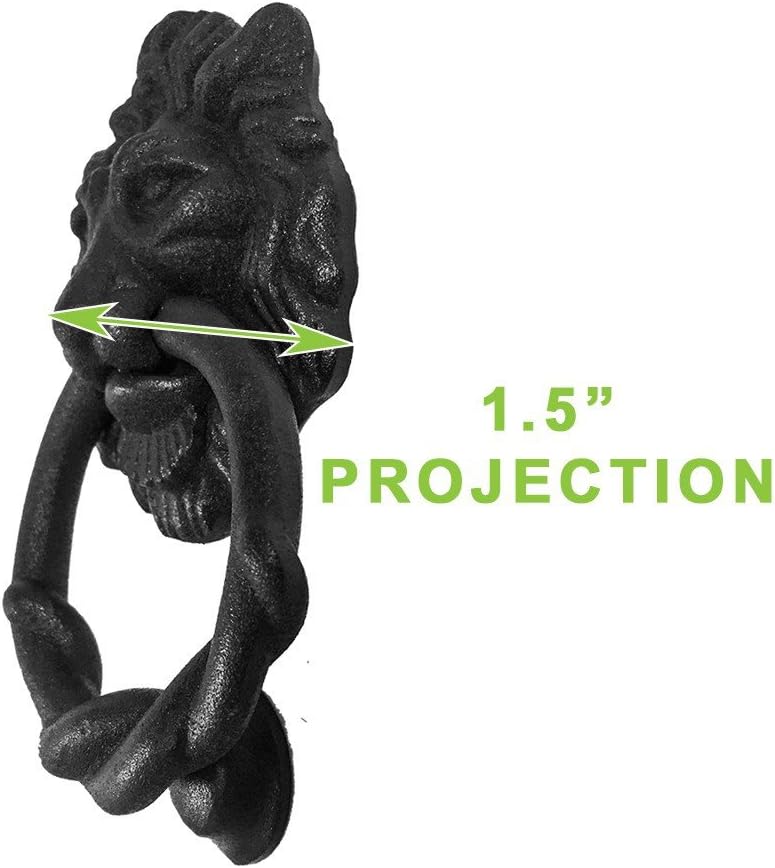 Pack of 2 Cast Iron Lion Door Knocker Black Finish 6.25" Front Entry Hardware