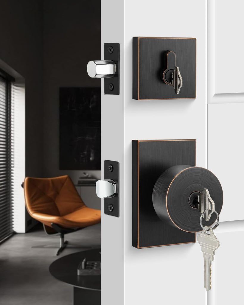 Keyed Alike Oil Rubbed Bronze Exterior Door Knob with Deadbolt 1Pack