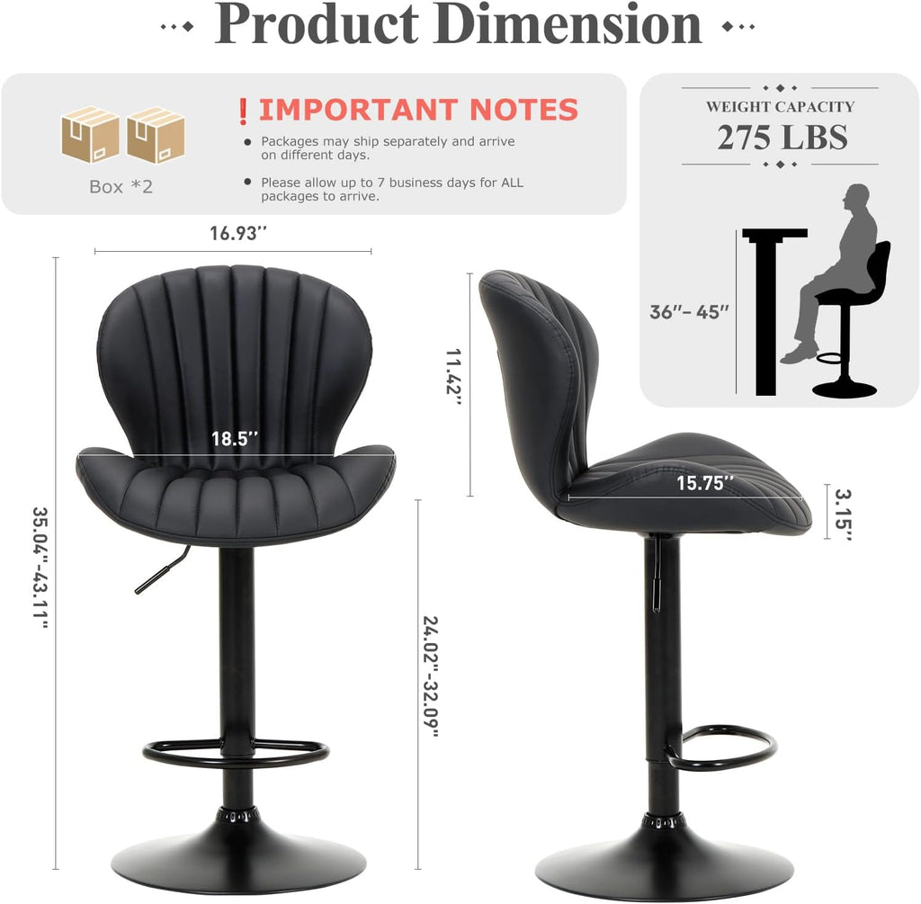 Bar Stools Set of 4, Modern Swivel Bar Chairs, Adjustable Faux Leather Upholstered Barstools Counter Height with High