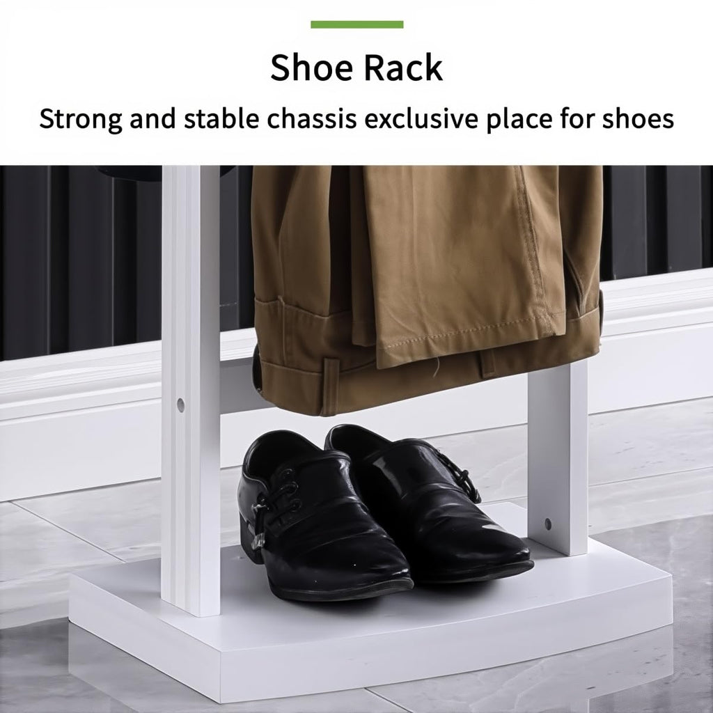 White Valet Stand For Women With Drawer Wood Suit Stand For Mens with Contour Hanger Trouser Shoe Rack Tie & Belt