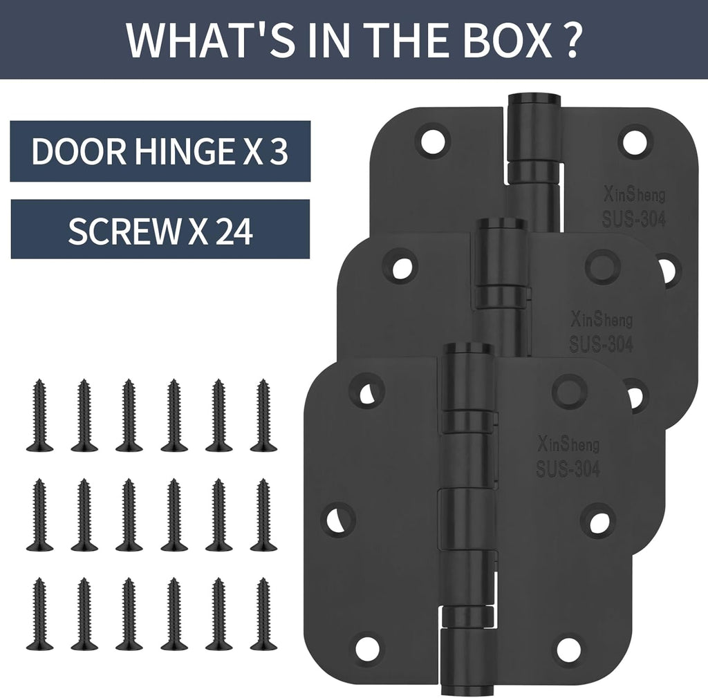3.5" Heavy Duty Door Hinges XinSheng 304 Stainless Steel 3 Pack(Black) | Great anti-rust performance，Anti-tamper