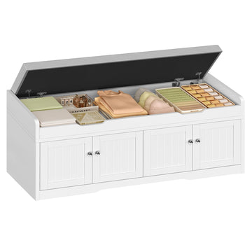 3-Tier Storage Bench, 47.2" Wide Shoe Bench with Lift Top Storage & 2 Adjustable Shelves, Entryway Bench with Padded