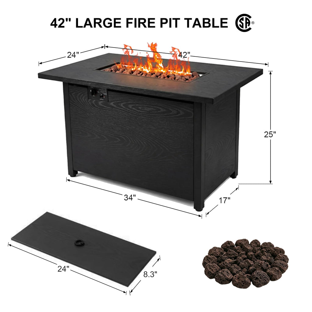 42" Propane Fire Pit Table, 50, 000 BTU Outdoor Gas Fire Table with Lid, 2-in-1 Steel Rectangular Firepits for Outside