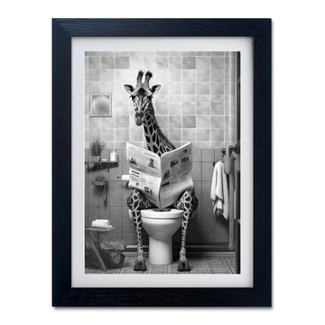 Black and White Bathroom Wall Decor Funny Bathroom Wall Art Giraffe in Toilet Animal Canvas Print Framed Farmhouse