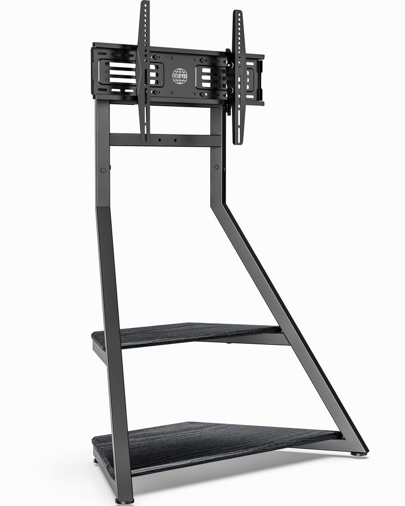 Corner TV Stand for 43-75" TVs with Wooden Storage Shelves, Black