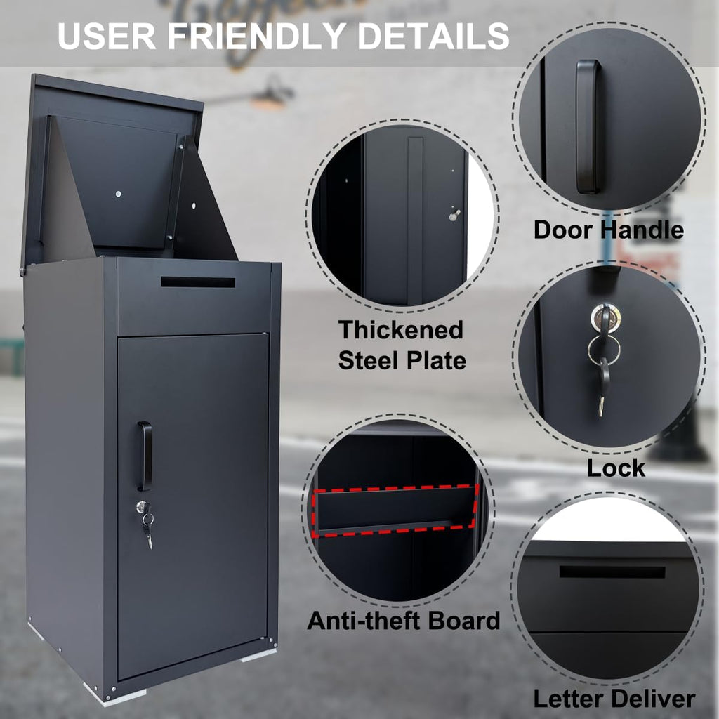 Lockable Package Delivery Box Rolled Steel Parcel Drop Box with Mail Slot, Anti-Theft Large Mailbox (16"x17"x34")