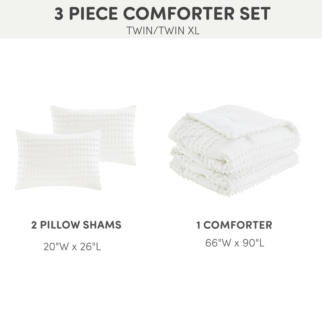 Cotton Comforter Set Jacquard Pom-Pom Tufts Design, Down Alternative, All Season Modern Bedding, Matching Shams