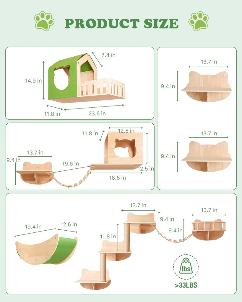 16 in 1 Solid Wood Cat Wall Shelves for Large Spaces & Multi-Cat Homes