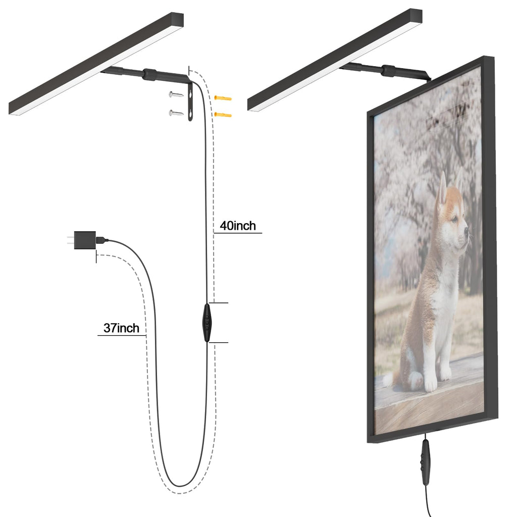 24" LED Picture Light Plug in, 9W Black Art Light