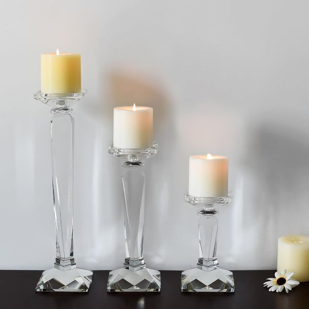 Crystal Candle Holders Set of 3, 9",10.5",11.5" Tall Crystal Candlestick Holders, Candlestick Holders Taper Candle