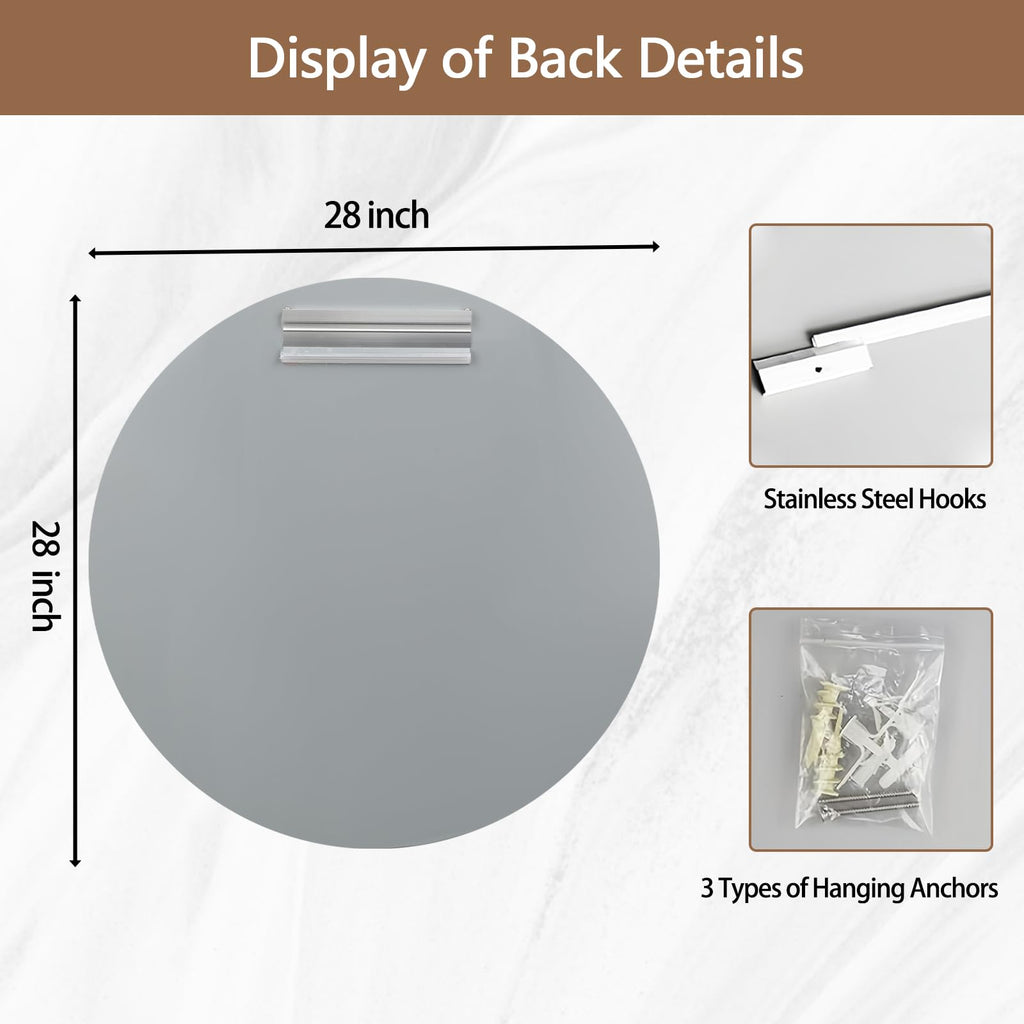 28 Inch Round Frameless Bathroom Mirror, Beveled Round Mirror