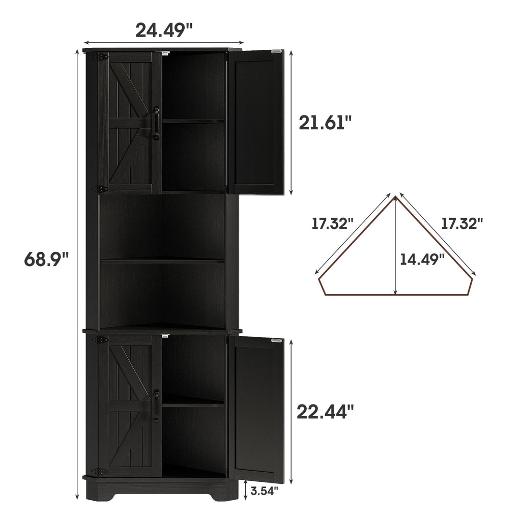 68.9" Tall Farmhouse Style Corner Cabinet, Black