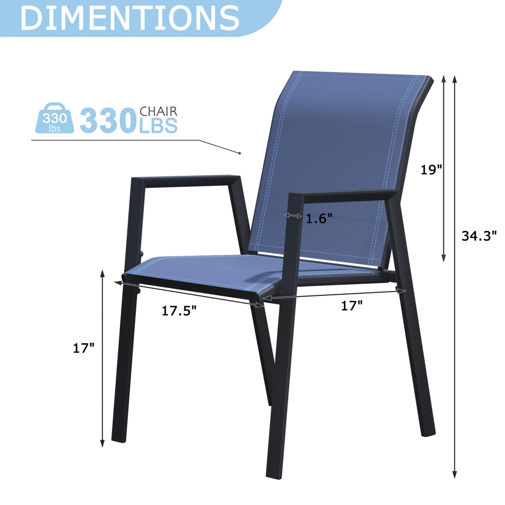 Stackable Patio Chairs Set of 6, Outdoor Dining Chairs with High Back & Metal Frame, Lightweight Sling Chair for Lawn
