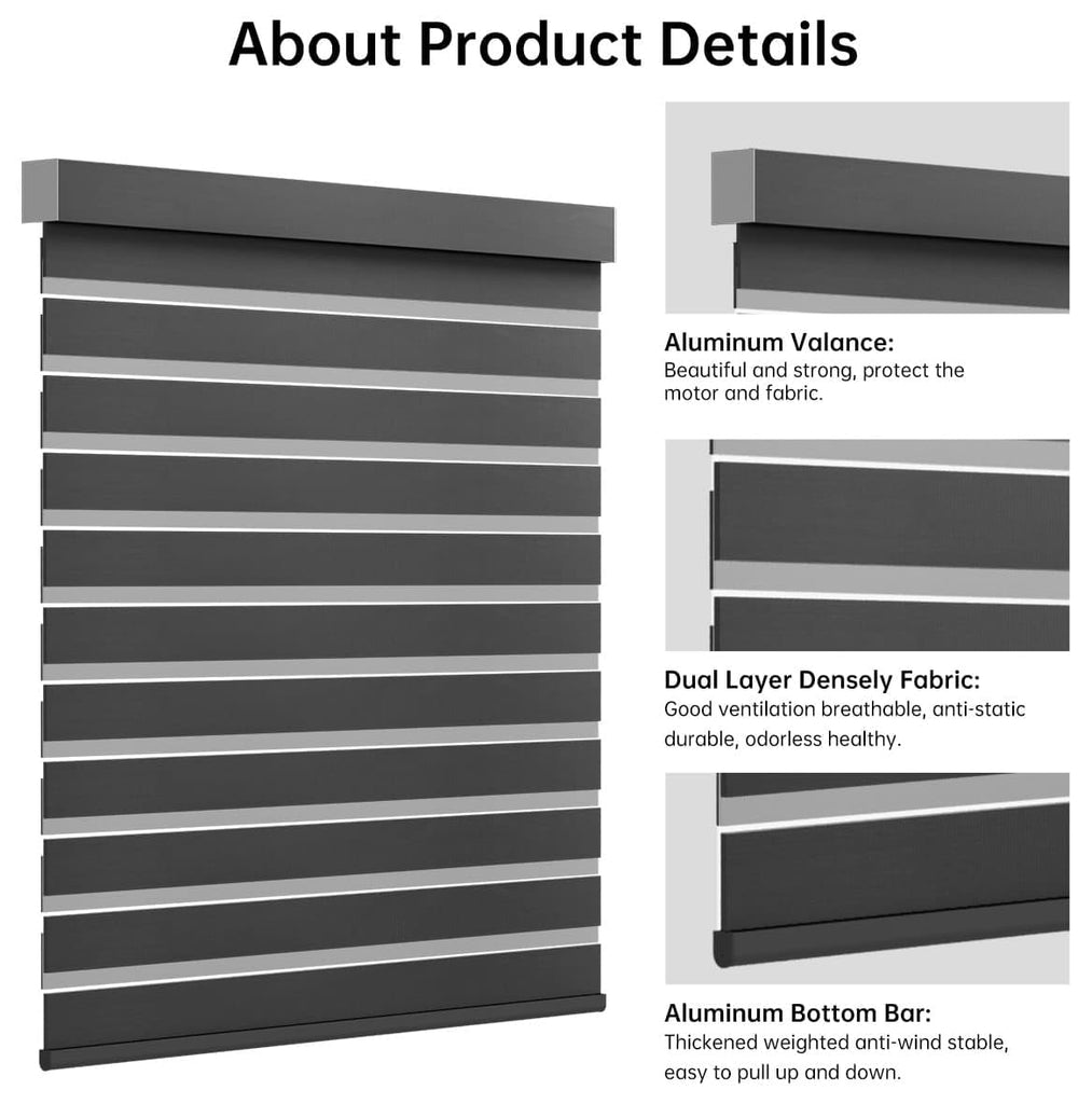 Motorized Zebra Blinds, Smart Shades with Remote, Custom Size