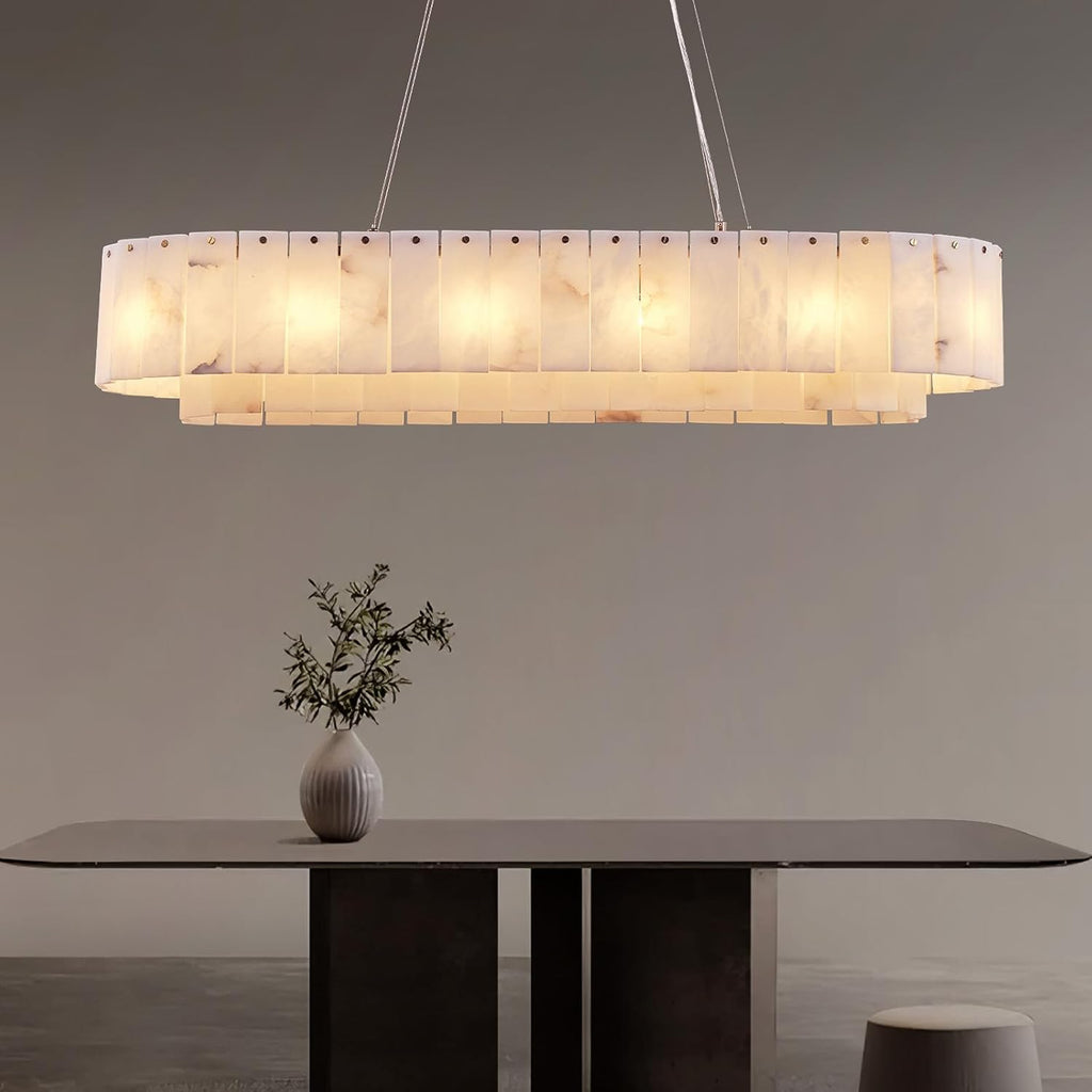 Alabaster Rectangular Chandelier for Dining Room, L39in Gold Large Chandeliers, Marble Modern Pendant Light Fixture for Living Room, Bedroom,Dining Table,Kitchen Island A125-B0DPFPW6X8