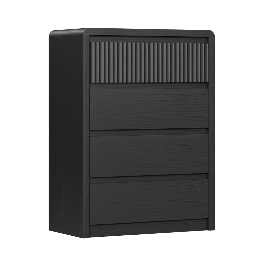 4 Drawer Dresser, 40" Tall Fluted Dresser with Curved Corners, Wood Dressers & Chests of Drawers with Dual-Panel