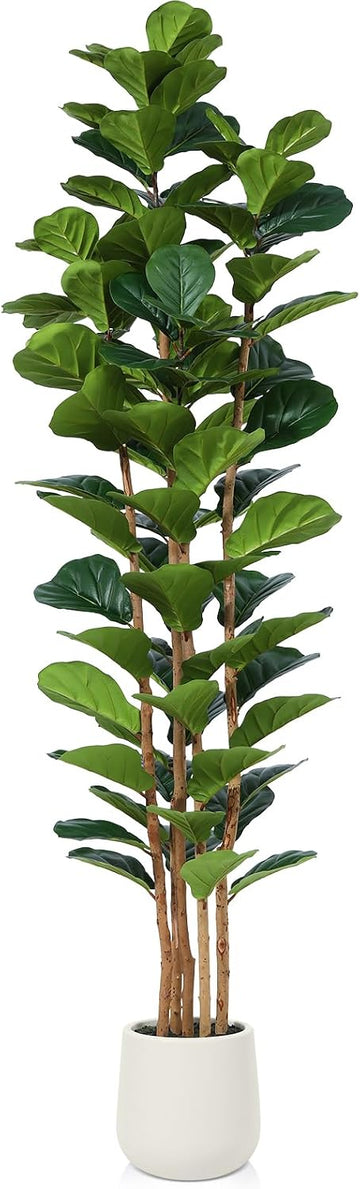 7FT Artificial Fiddle Leaf Fig Tree with White Planter Decor
