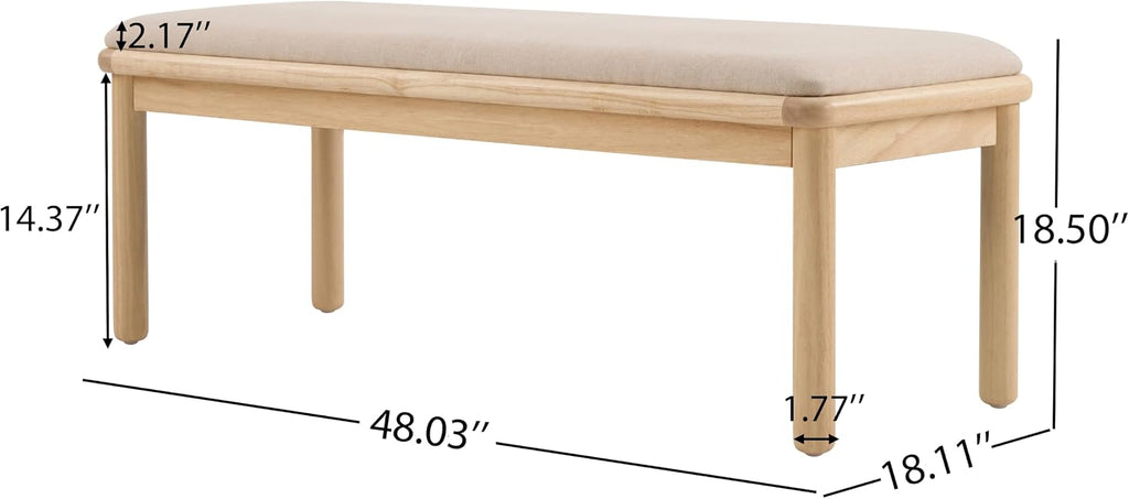 Tara 48" Linen-Look Fabric Upholstered End of Bed Ottoman Foot Rest, Wooden Ottoman Bench with Padded Seat, Long