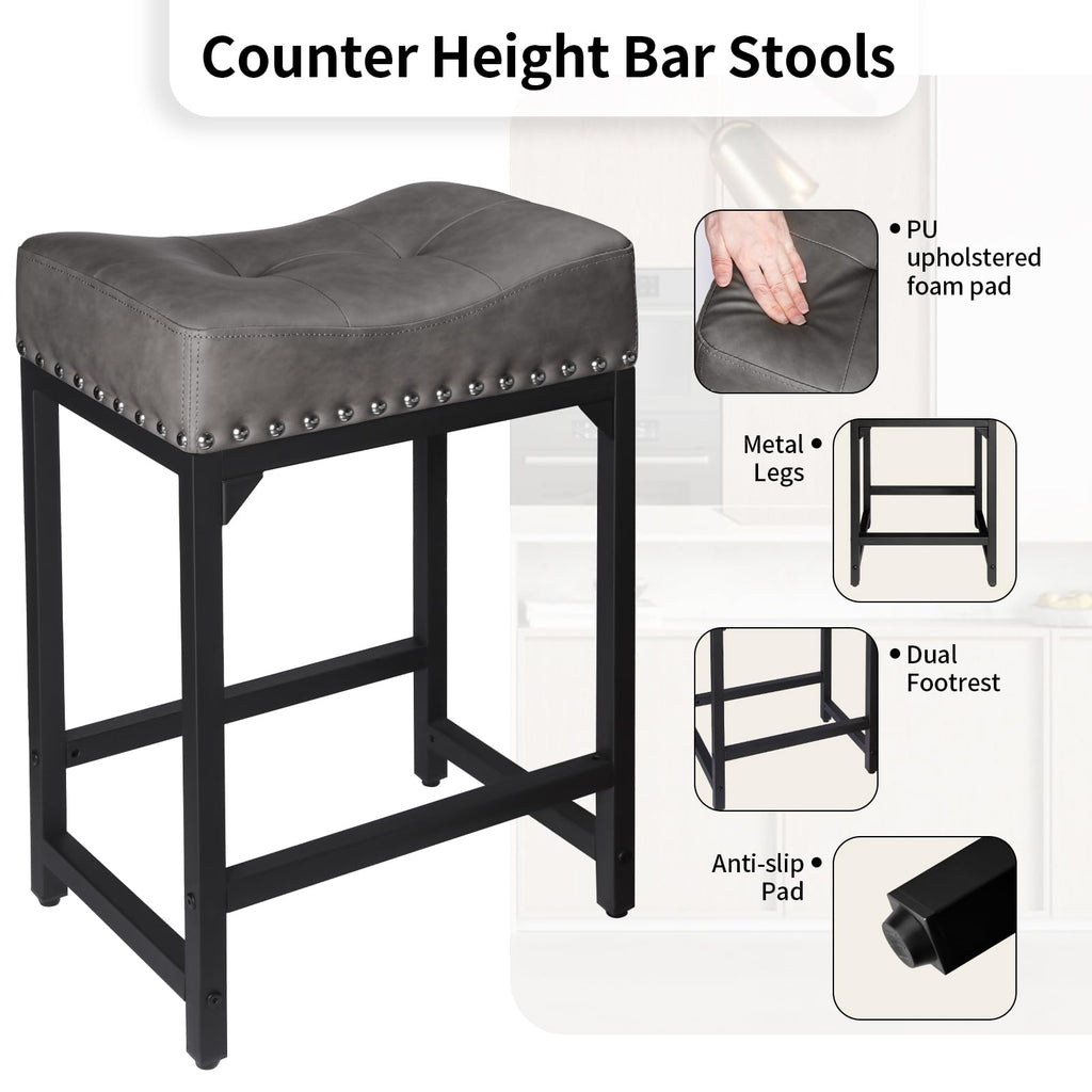 Counter Height Bar Stools Set of 3, Stools Island Set of 3, 24 Inch Counter Stool Saddle Backless Barstools Counter