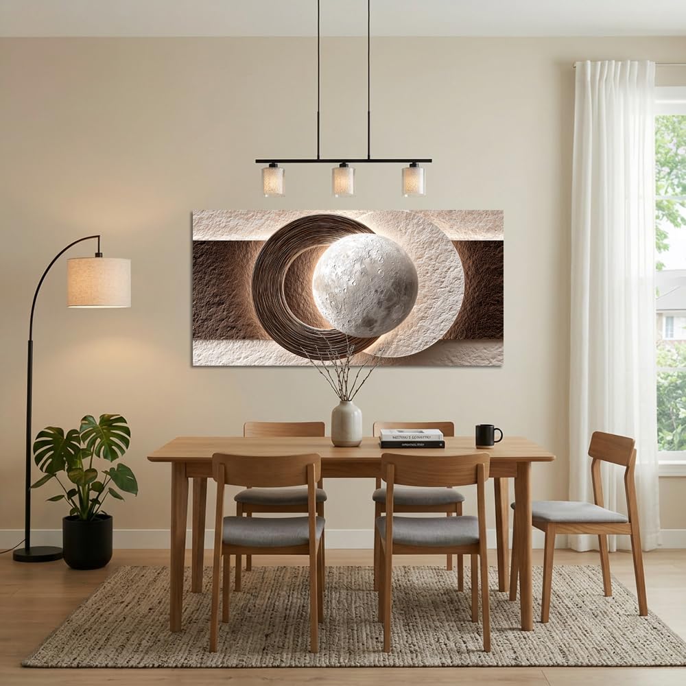 Brown Abstract Moon Wall Art Canvas Painting Prints Beautiful Beige Circles Spheres Ball Globe Art Deco Geometric