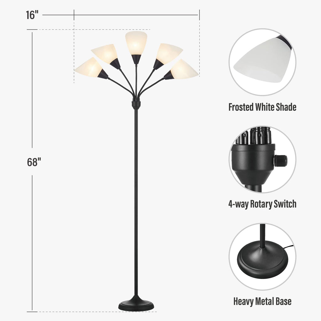 Medusa Floor Lamps Standing Lamps 5 Heads Adjustable Reading Light Large Shade Use E26 A19 Bulb Floor Lamps Bedroom