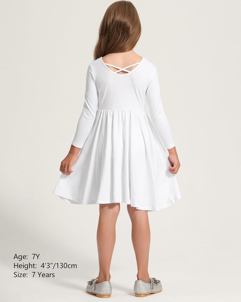 Girls Cotton Long Sleeve Dress Twirl Skater Dress