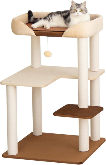 37.5" Cat Tree Tower for Large & Senior Cats, Low-Step Design