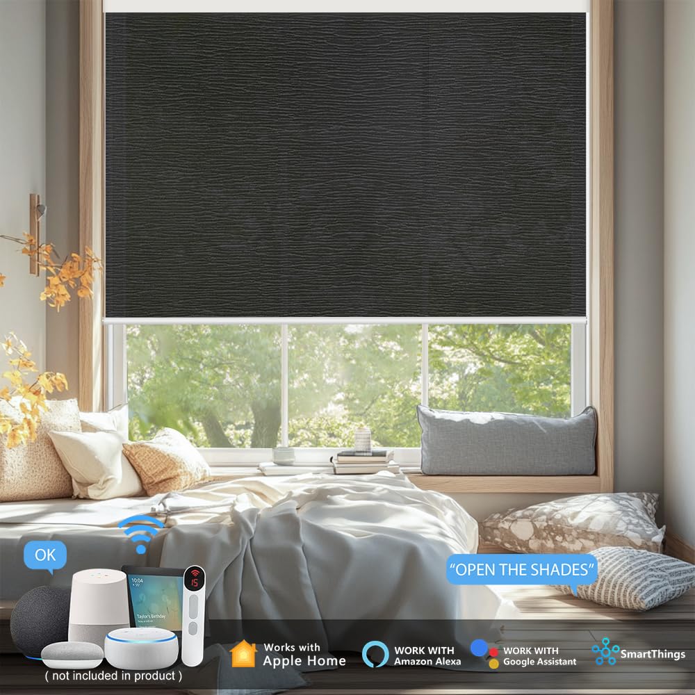 Motorized Blinds with Remote, Light Filtering Smart Roller Blinds, Compatible with Google Home and Alexa Via HUB, 50%
