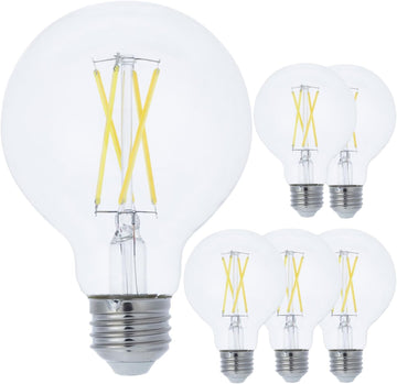 G25 Globe Light Bulbs Vintage Edison Filament Round Clear Glass 7.6W (100W Equivalent) 800 Lumens E26 Medium Base